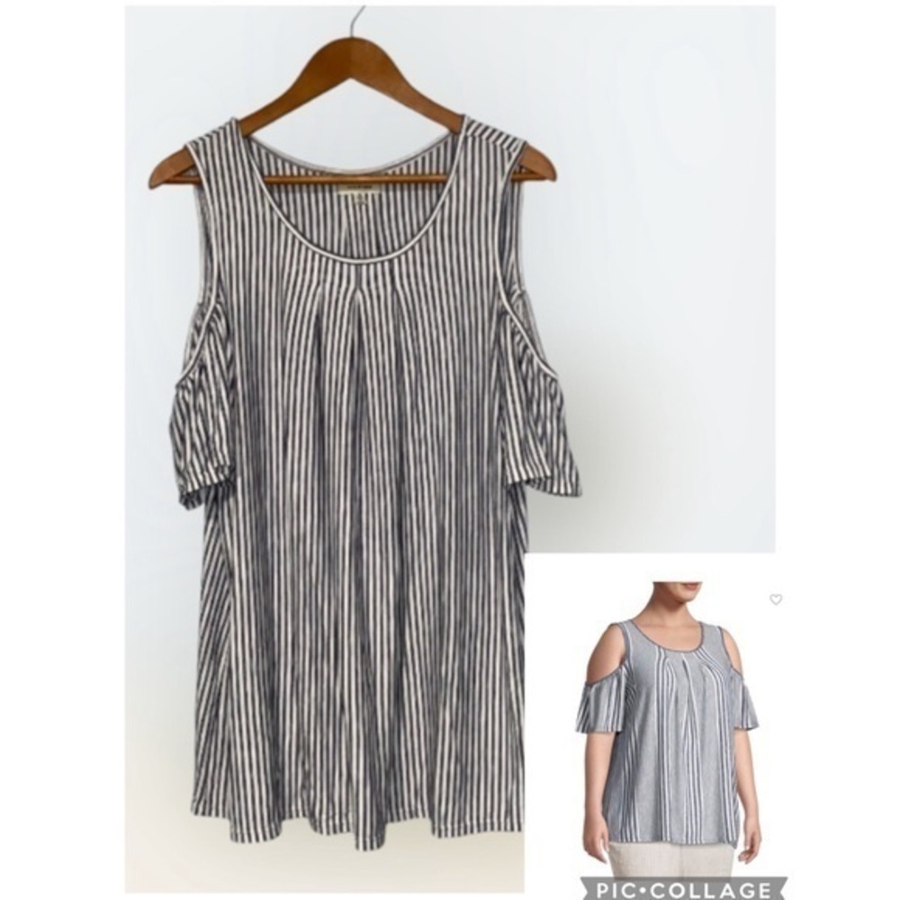 Max Studio Black & White Striped Cold Shoulder Tunic 1X